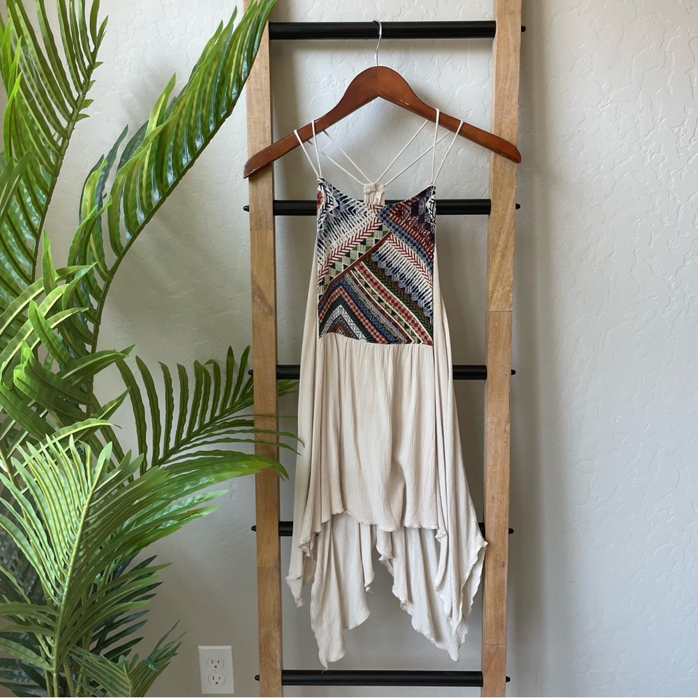 Mittoshop Boho Beige Handkerchief Hem Summer Tank Top Blouse